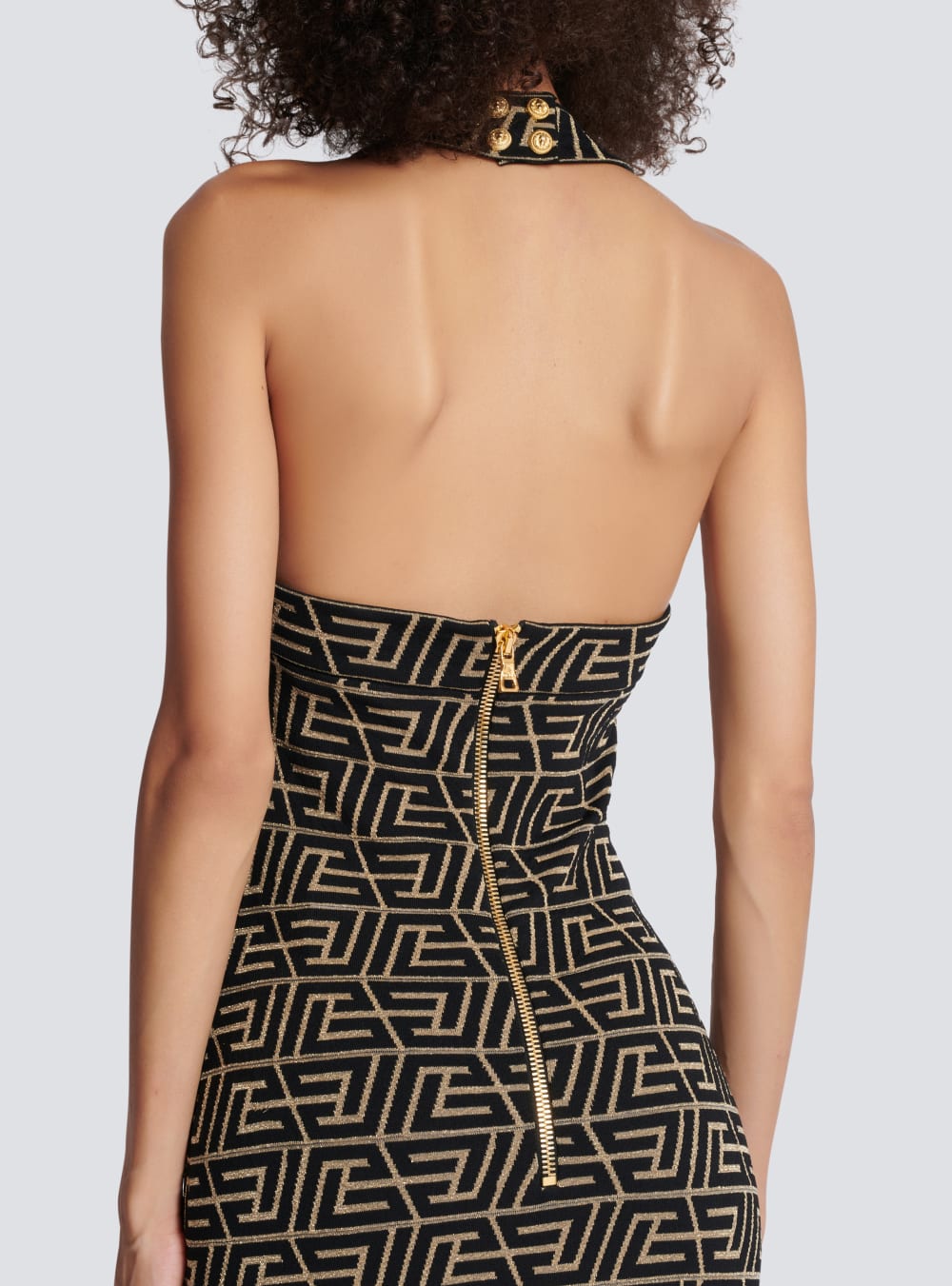 Women's Balmain Monogrammed Backless Knit Dress Gold | USA T63wSjB1