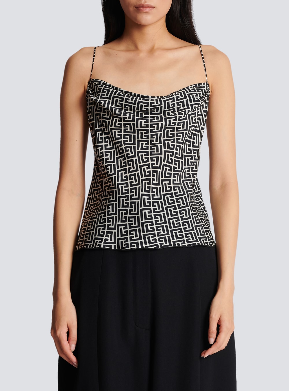 Women's Balmain Monogrammed Cami Tops Black | USA C6uixQfE