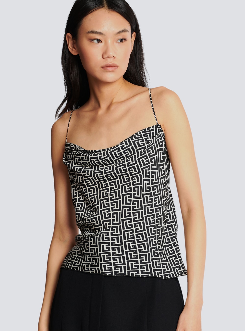 Women's Balmain Monogrammed Cami Tops Black | USA C6uixQfE