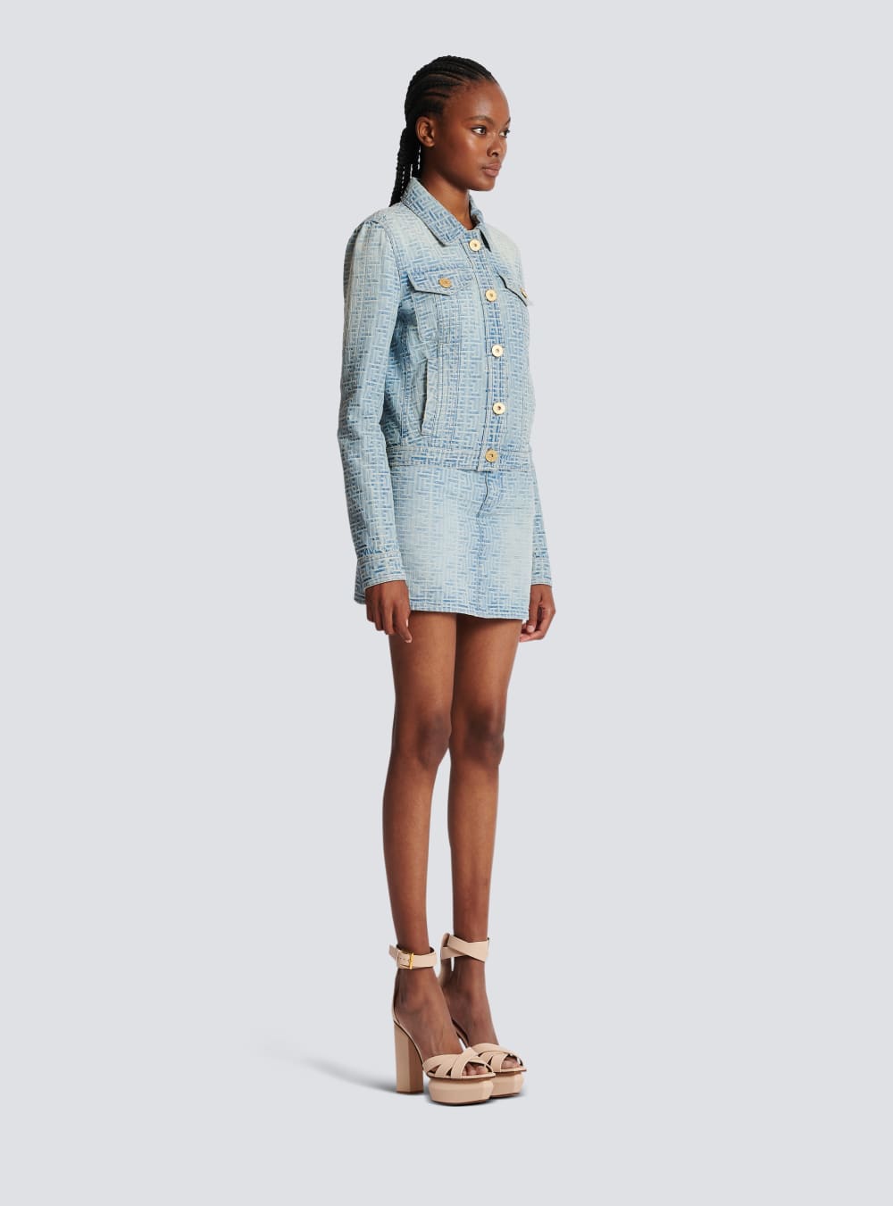 Women's Balmain Monogrammed Denim Jackets Blue | USA TAvGp5es