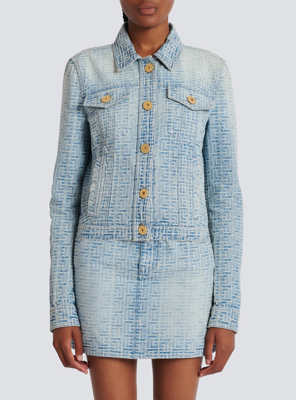 Women's Balmain Monogrammed Denim Jackets Blue | USA TAvGp5es