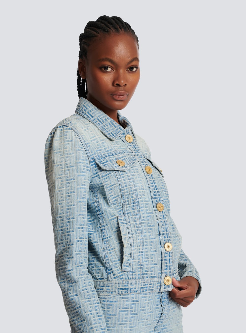 Women's Balmain Monogrammed Denim Jackets Blue | USA TAvGp5es