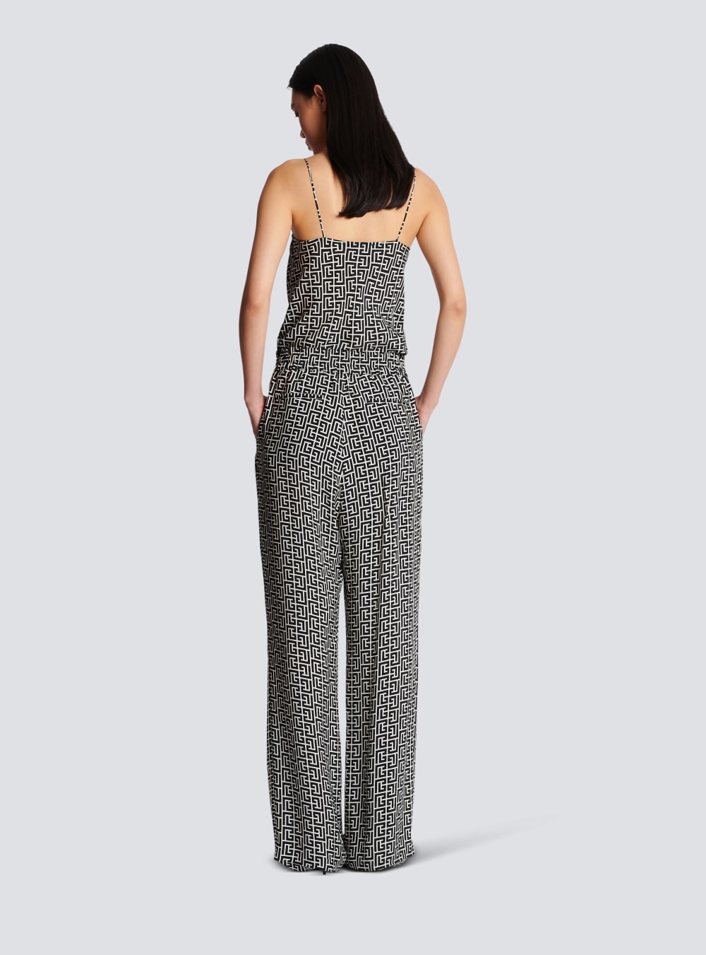 Women's Balmain Monogrammed Flowing Trousers Black | USA wNatoeRC