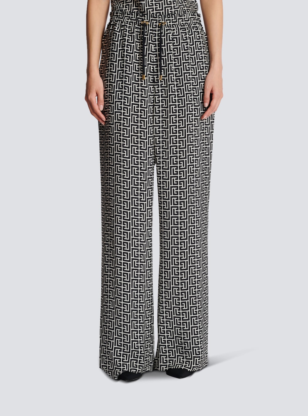 Women's Balmain Monogrammed Flowing Trousers Black | USA wNatoeRC