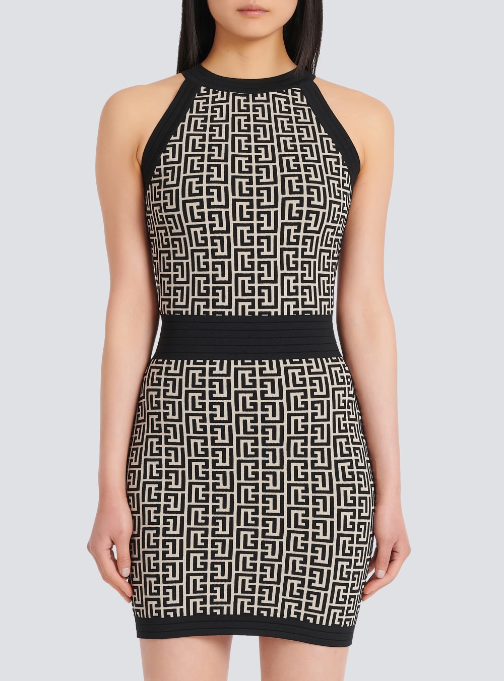 Women's Balmain Monogrammed Knit Dress Black | USA 0ZjTMIbP