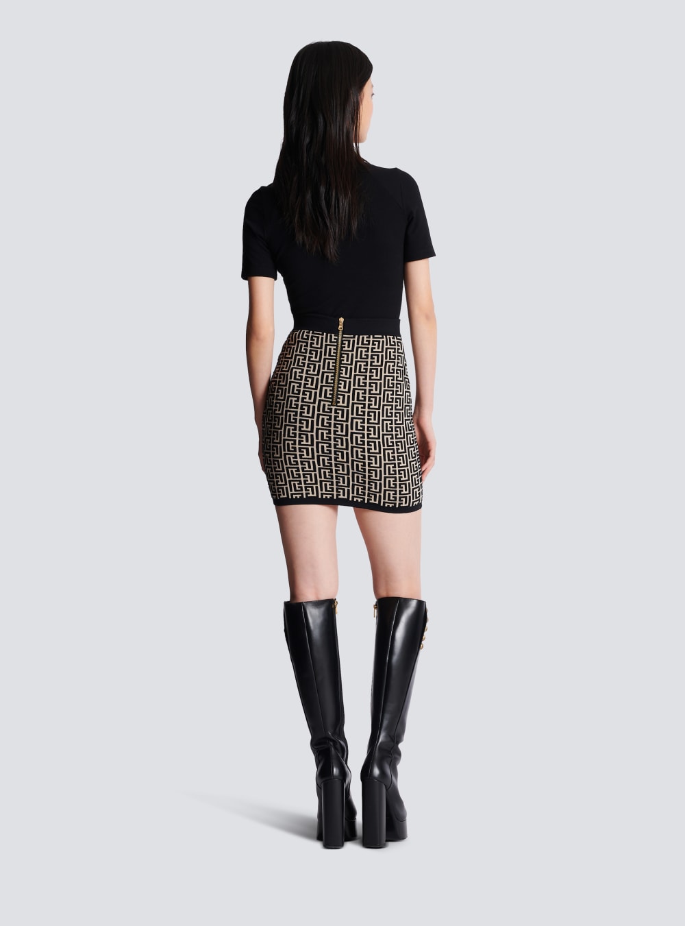 Women's Balmain Monogrammed Knit Skirts Black | USA HFkmBw2T