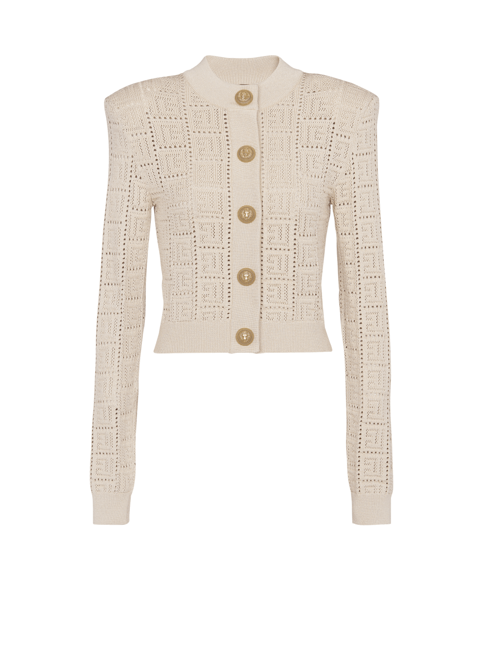 Women\'s Balmain Monogrammed Openwork Knit Cardigan Beige | USA d0J0By0R