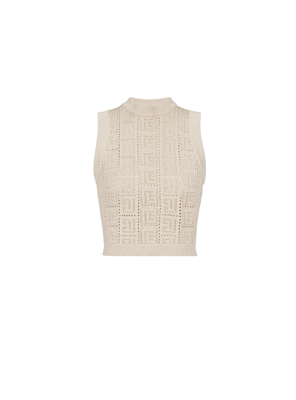 Women\'s Balmain Monogrammed Openwork Knit Tops Beige | USA fsiNx7ng