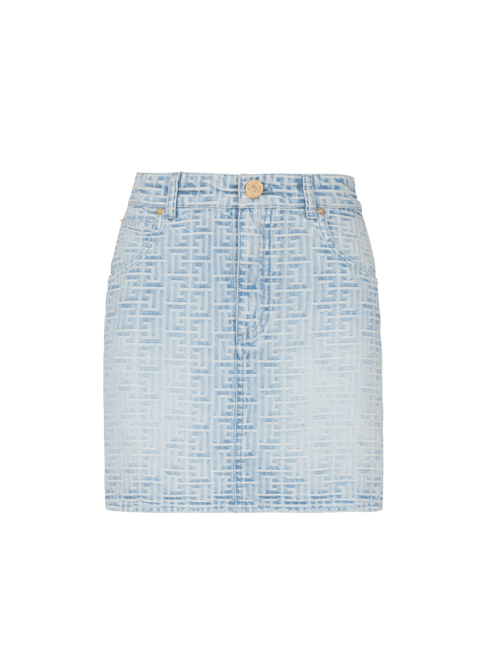 Women\'s Balmain Monogrammed Short Denim Skirts Blue | USA BITq5PJB