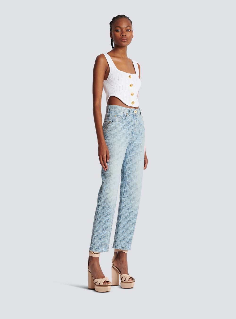 Women's Balmain Monogrammed Straight-cut Denim Jeans Blue | USA Dd1AEgLy