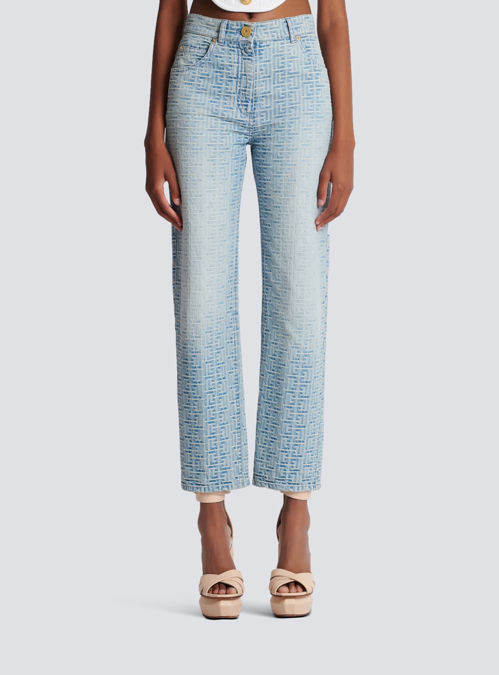 Women's Balmain Monogrammed Straight-cut Denim Jeans Blue | USA Dd1AEgLy