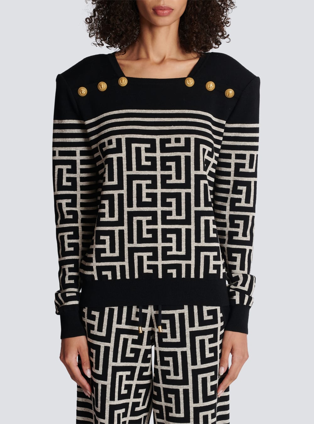 Women's Balmain Monogrammed Striped Wool Sweaters Black | USA qaIzwiXP