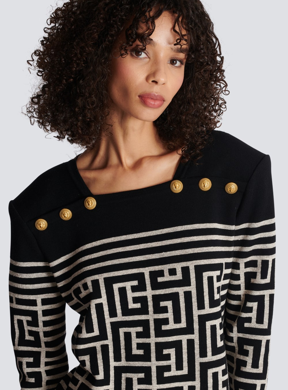 Women's Balmain Monogrammed Striped Wool Sweaters Black | USA qaIzwiXP