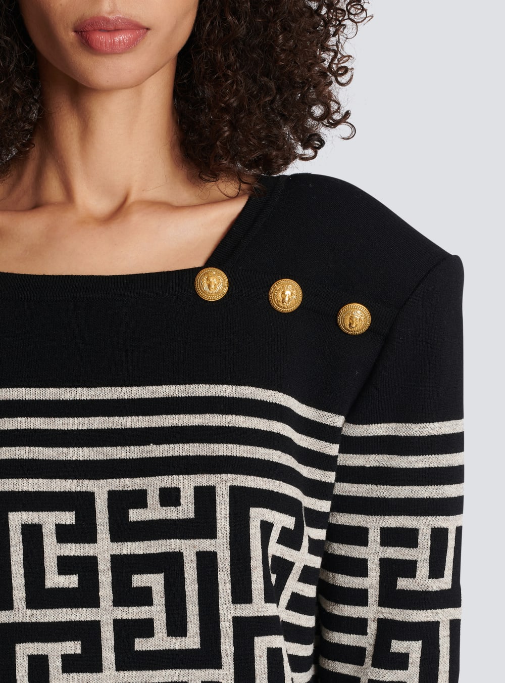 Women's Balmain Monogrammed Striped Wool Sweaters Black | USA qaIzwiXP