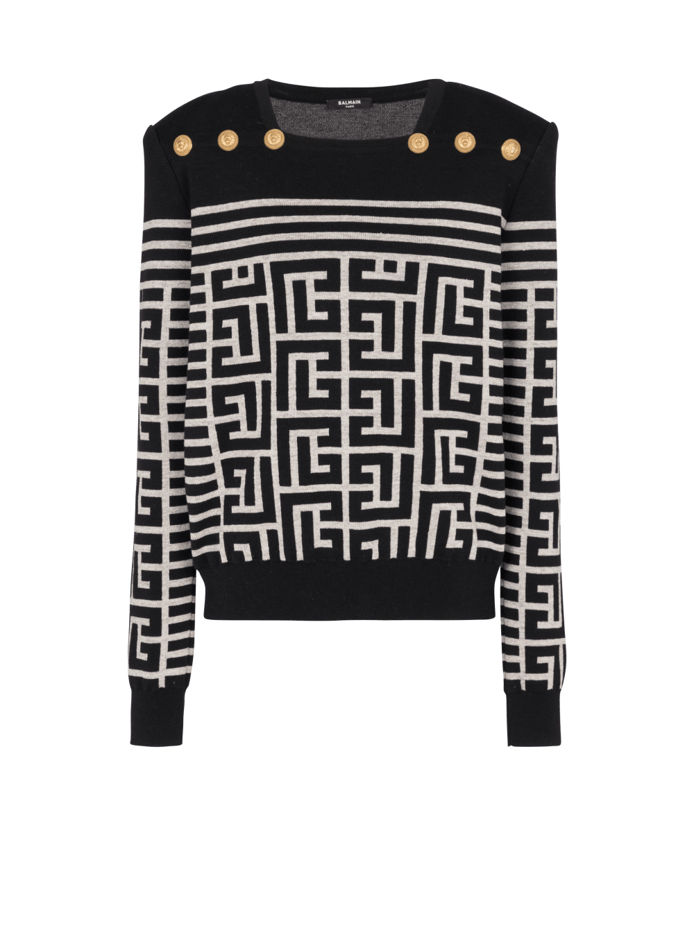 Women\'s Balmain Monogrammed Striped Wool Sweaters Black | USA qaIzwiXP