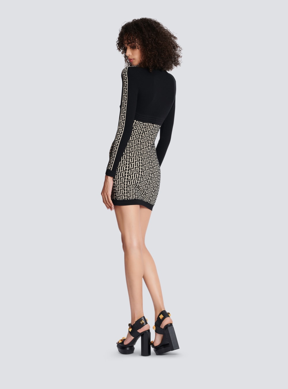 Women's Balmain Monogrammedcon Knit Dress Black | USA qWPlLUE3