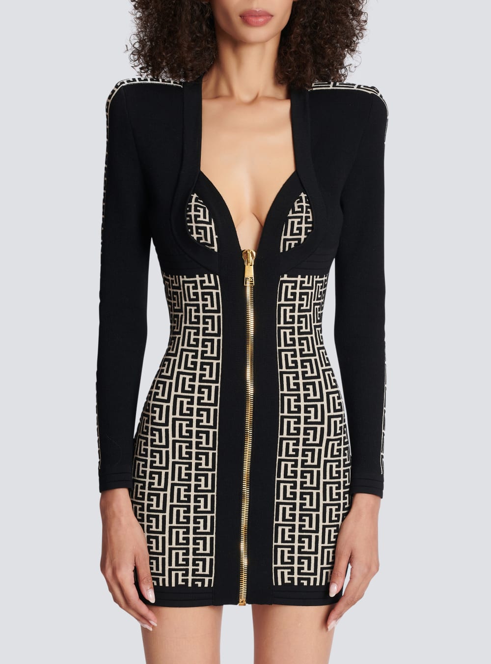 Women's Balmain Monogrammedcon Knit Dress Black | USA qWPlLUE3