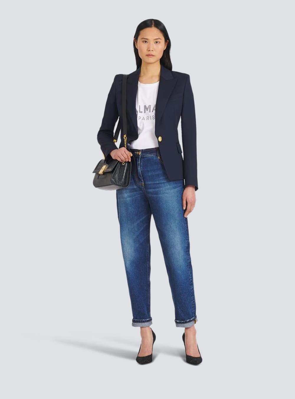 Women's Balmain One-button Wool Blazers Navy | USA qpyvJVST