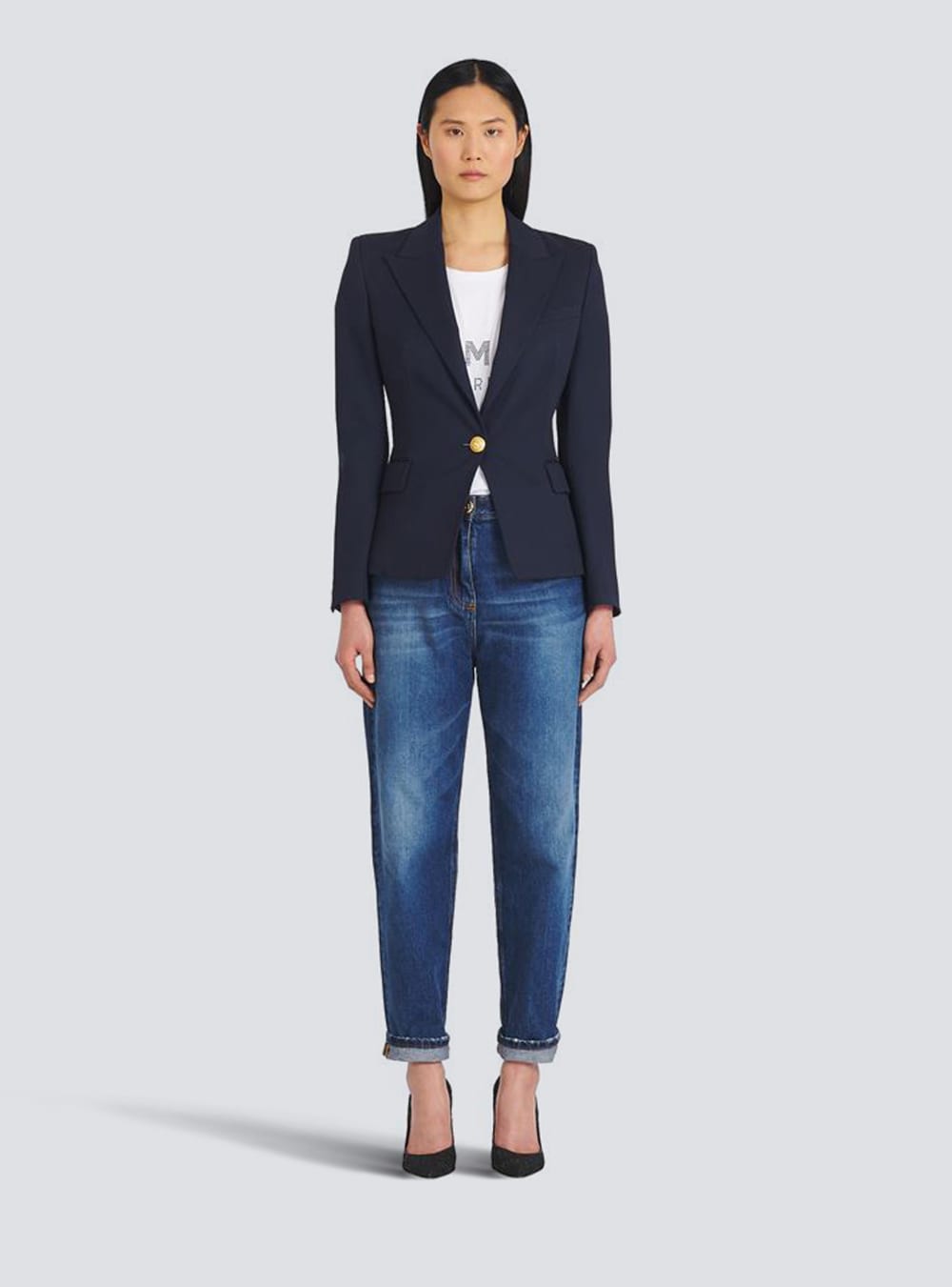 Women's Balmain One-button Wool Blazers Navy | USA qpyvJVST