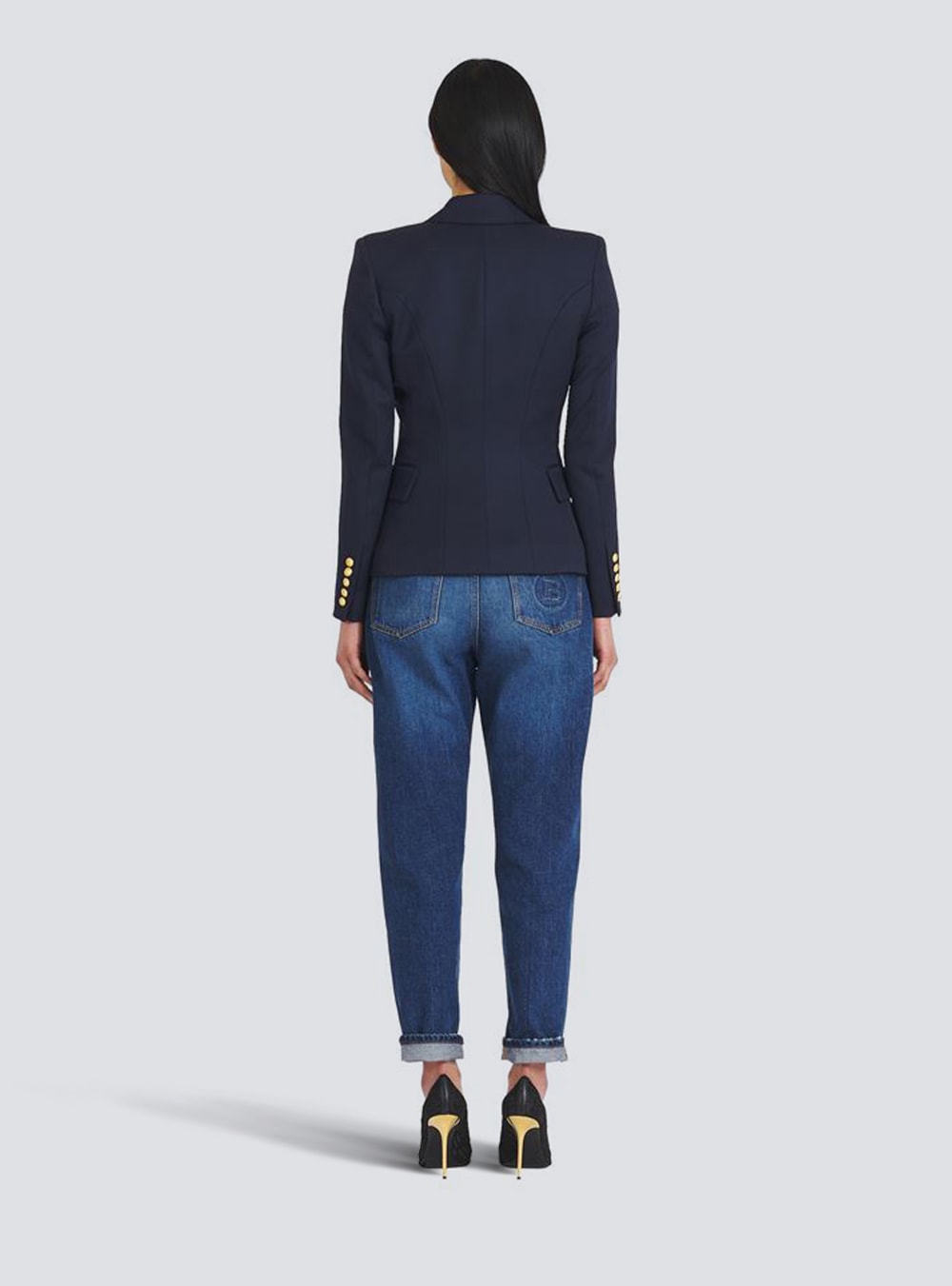 Women's Balmain One-button Wool Blazers Navy | USA qpyvJVST