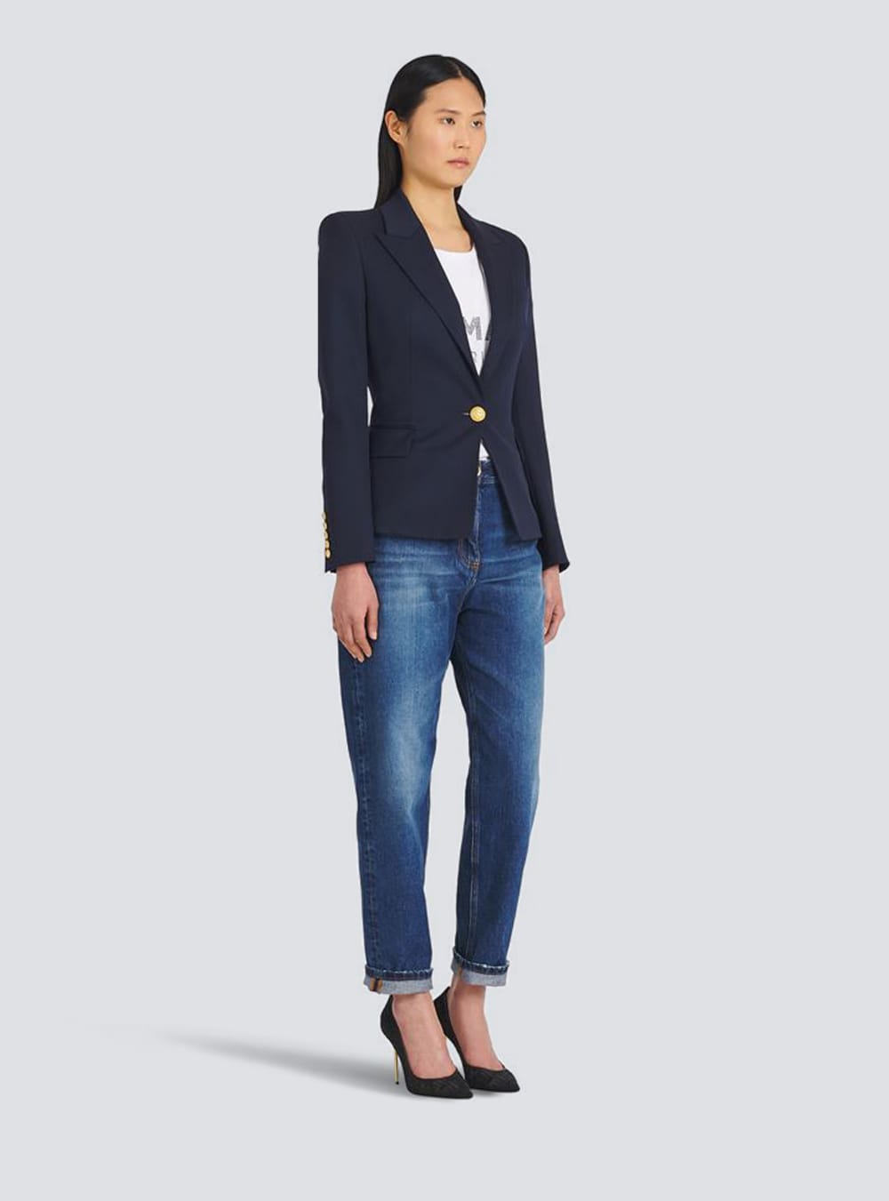 Women's Balmain One-button Wool Blazers Navy | USA qpyvJVST