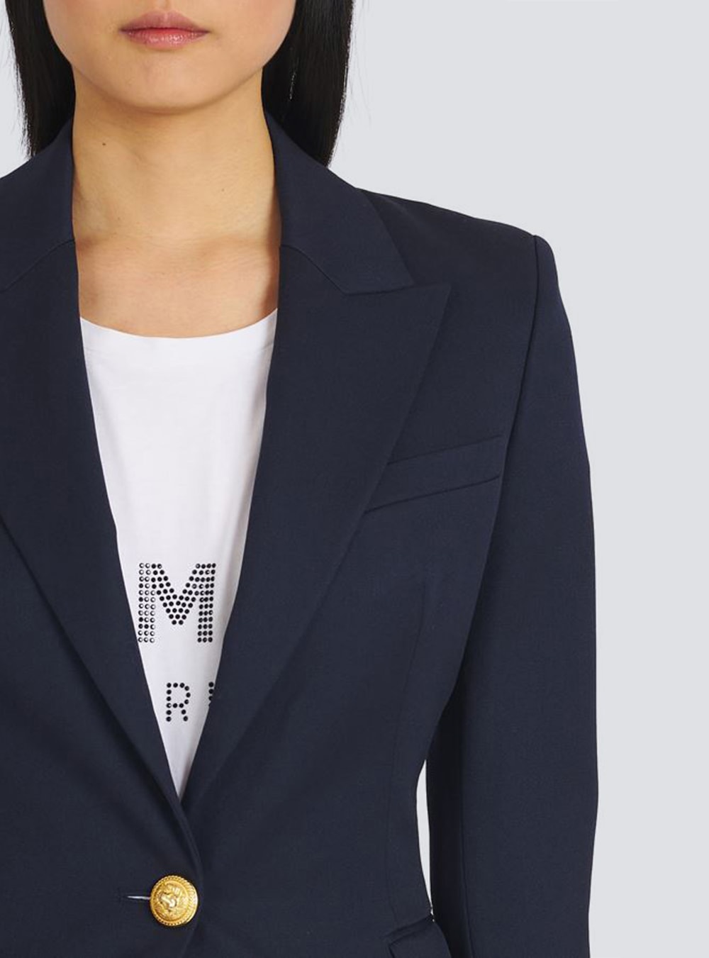 Women's Balmain One-button Wool Blazers Navy | USA qpyvJVST