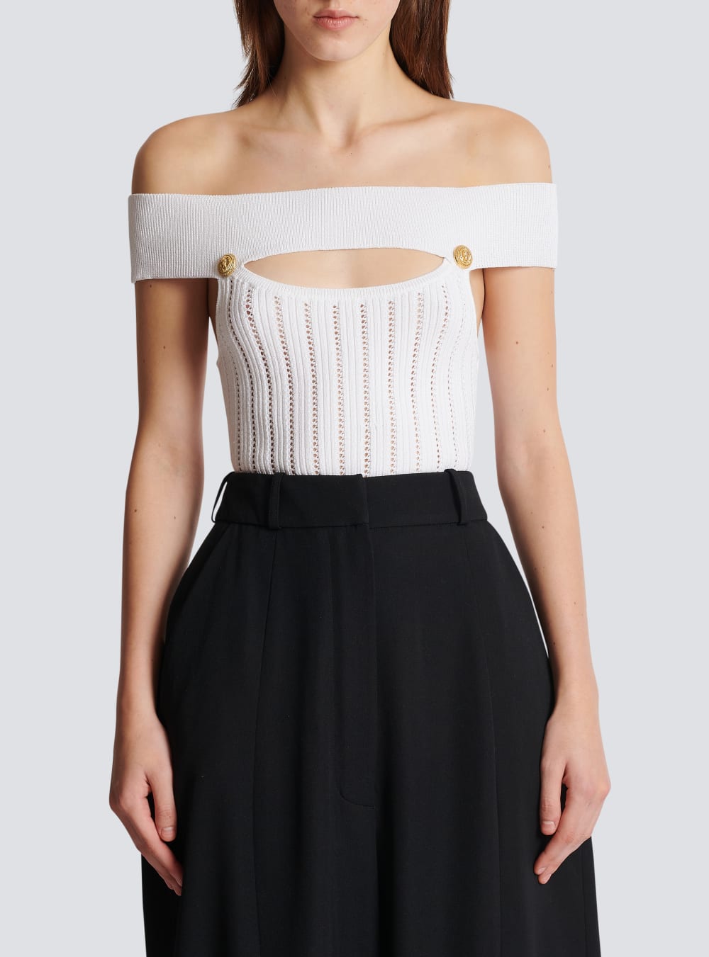 Women's Balmain Openwork Knit Tops White | USA 1AFjFBoC