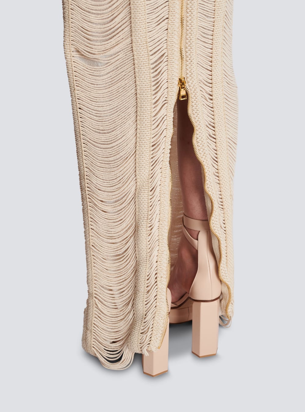 Women's Balmain Openwork Macramé Maxi Dress Beige | USA ztU0gD2Q