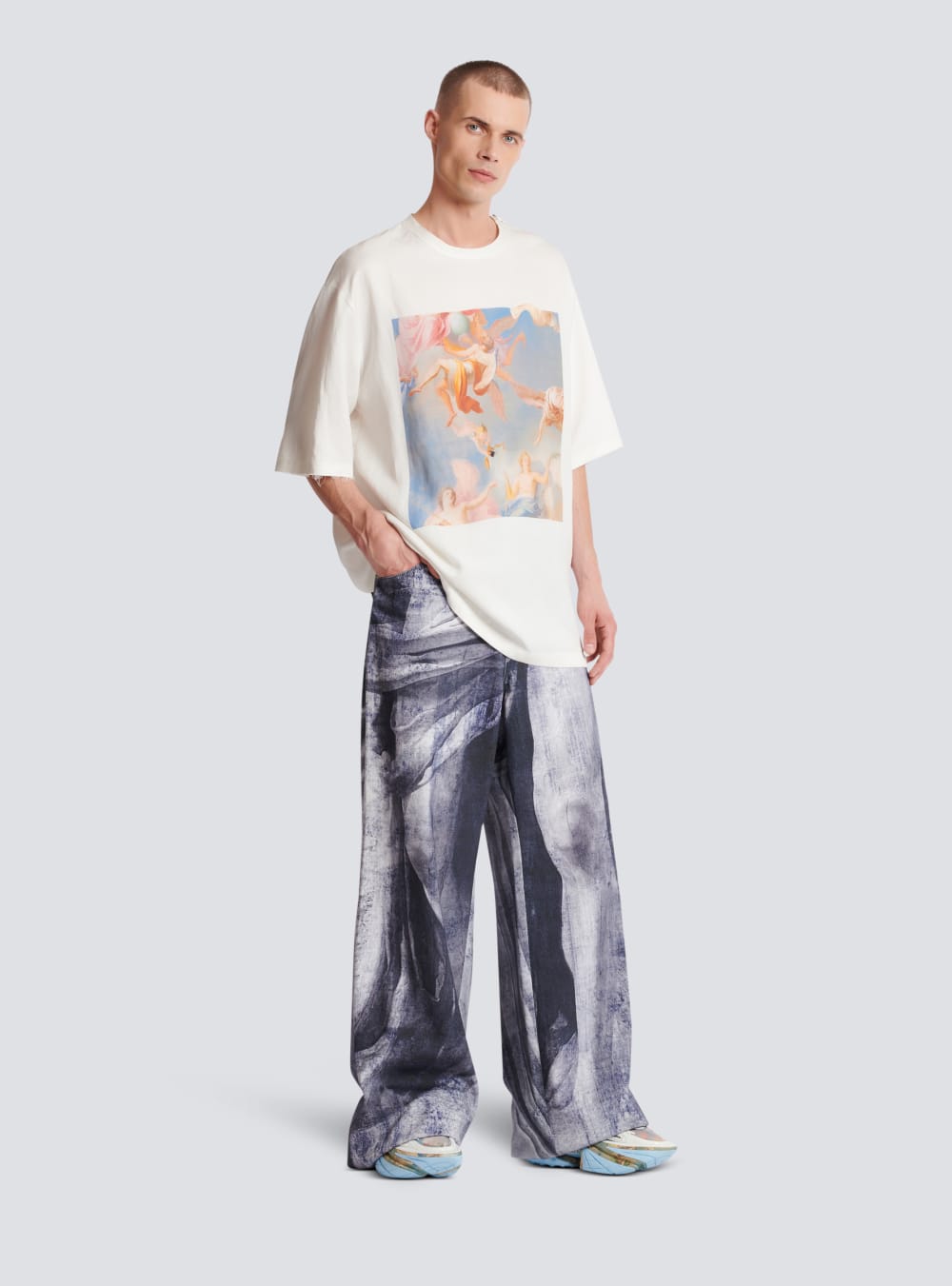 Women's Balmain Oversized Sky Print Zipped T Shirts Multicolor | USA J5Pzy83w