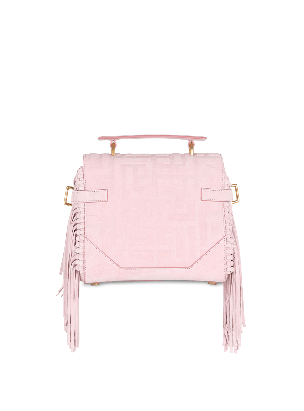 Women's Balmain Pink Embossed Suede B-Buzz 23 With Fringe Handbag Pink | USA oQgzW4Xm