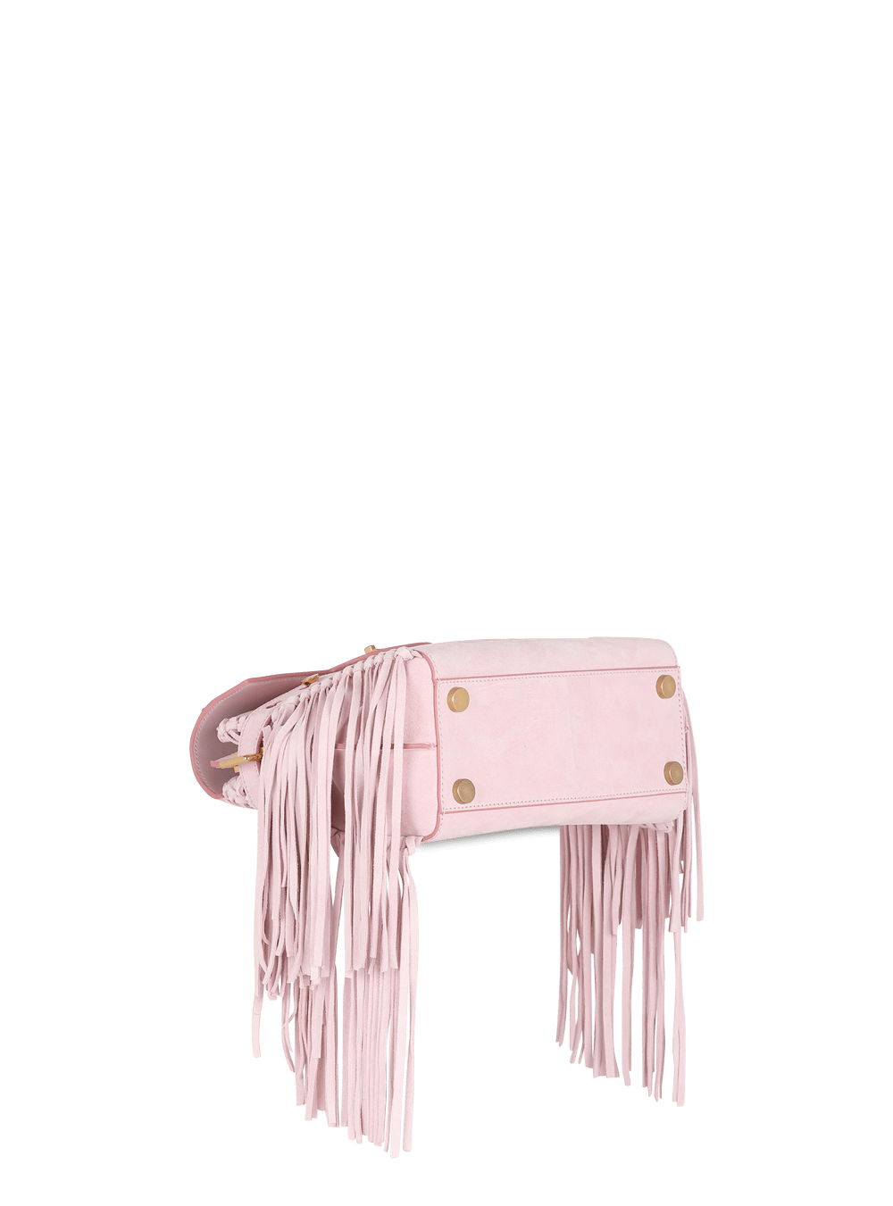 Women's Balmain Pink Embossed Suede B-Buzz 23 With Fringe Handbag Pink | USA oQgzW4Xm