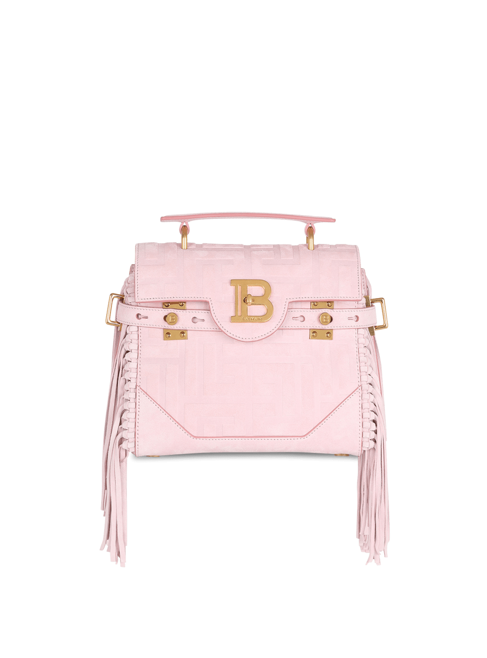 Women\'s Balmain Pink Embossed Suede B-Buzz 23 With Fringe Handbag Pink | USA oQgzW4Xm