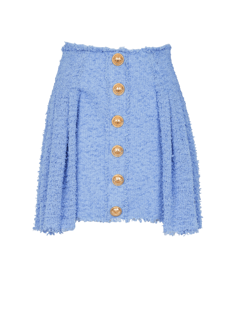 Women\'s Balmain Pleated Buttoned Tweed Skater Skirts Blue | USA AA4emr9K