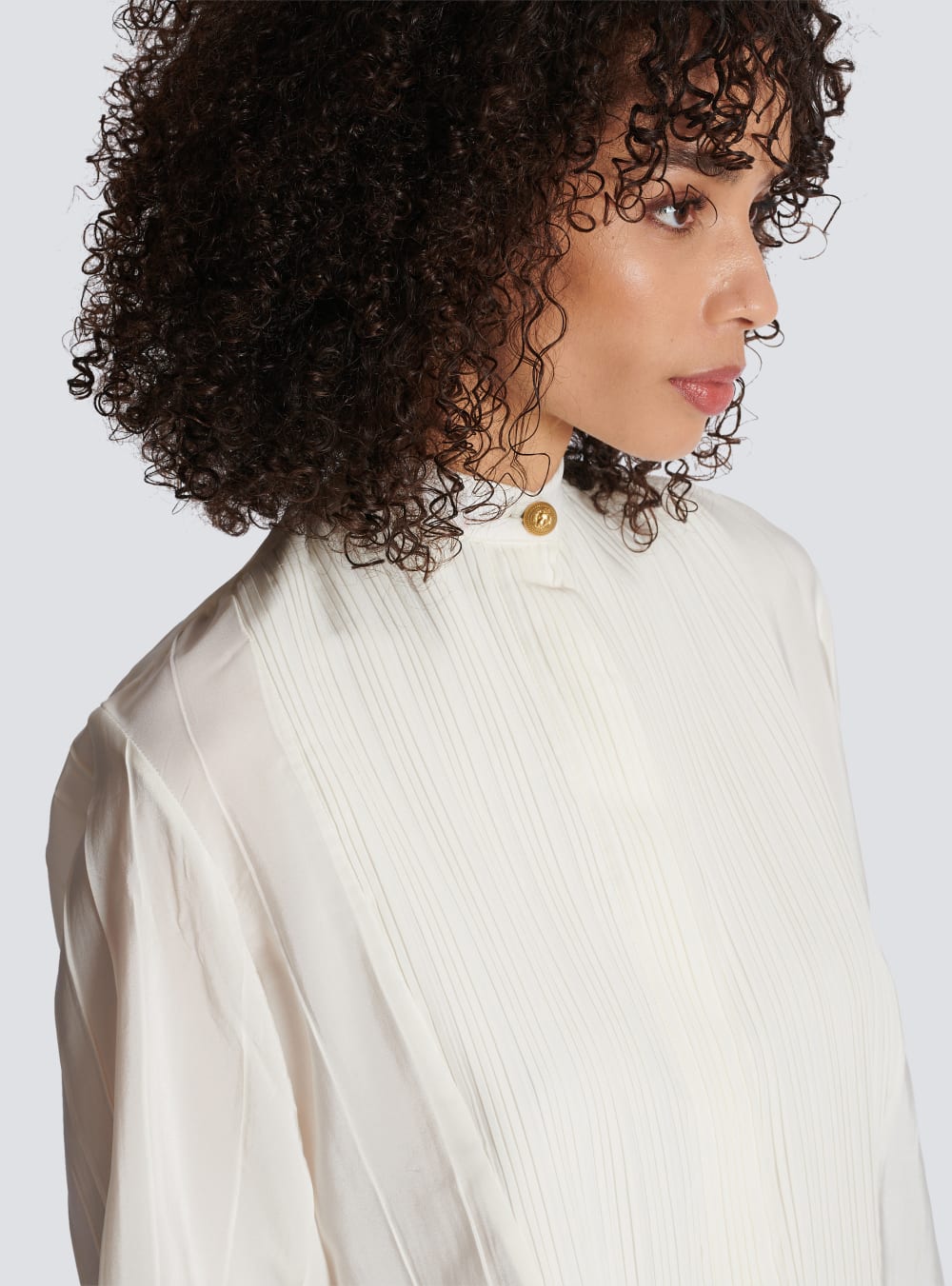 Women's Balmain Pleated Crepe Tuxedo Shirts White | USA ifDkST52