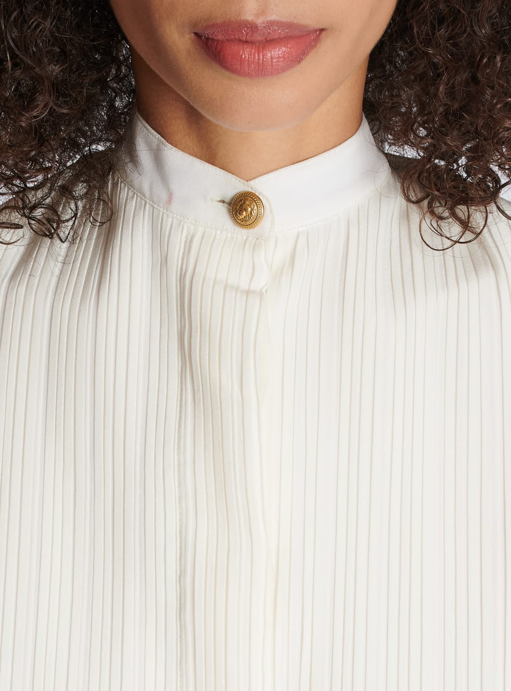 Women's Balmain Pleated Crepe Tuxedo Shirts White | USA ifDkST52