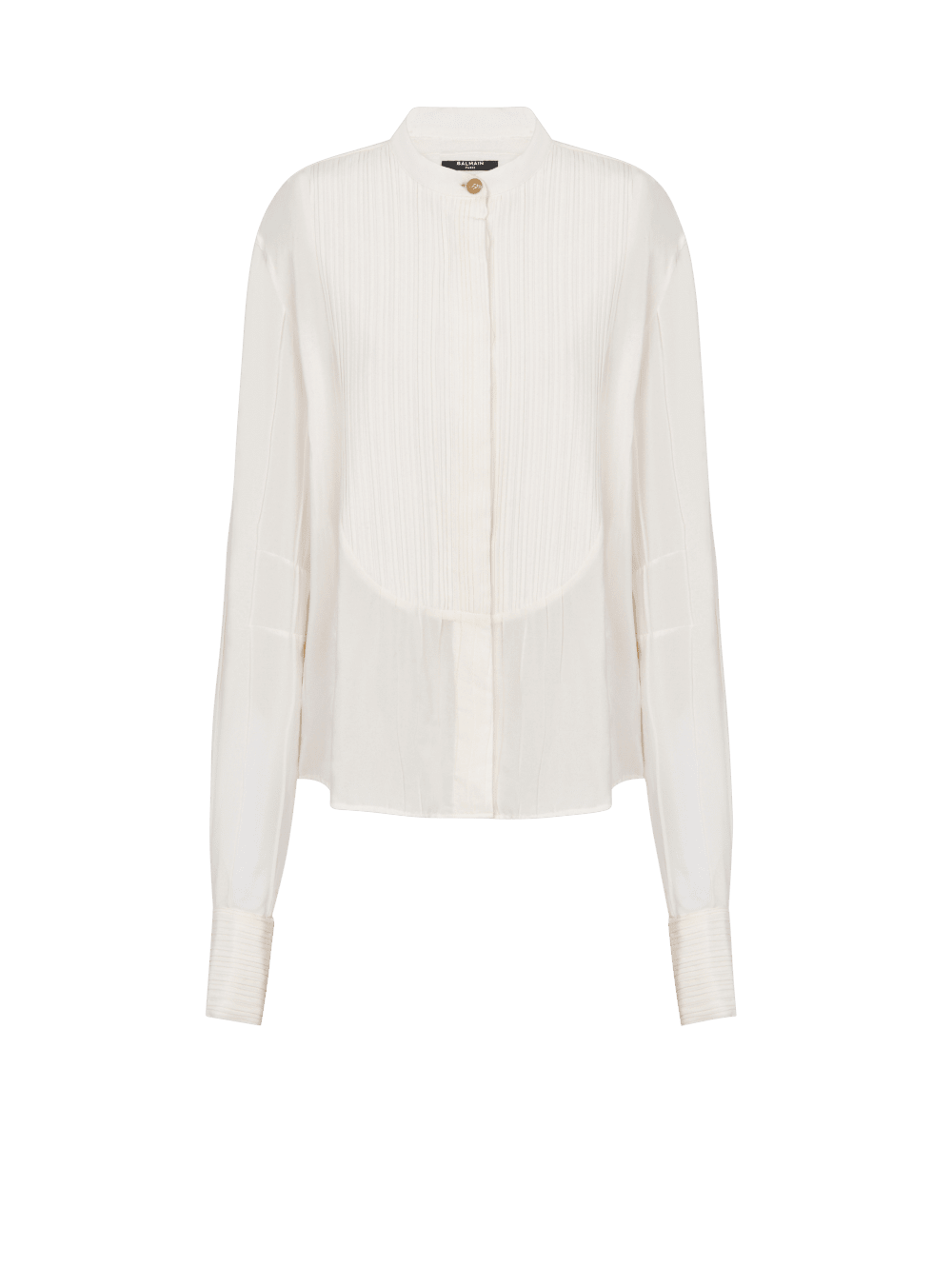 Women\'s Balmain Pleated Crepe Tuxedo Shirts White | USA ifDkST52