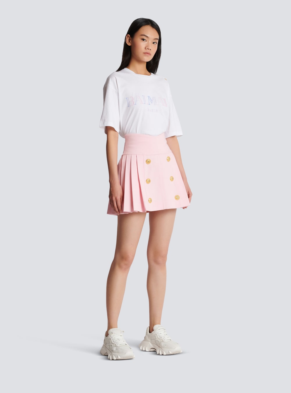 Women's Balmain Pleated Denim Skirts Pink | USA BWvI2Fco