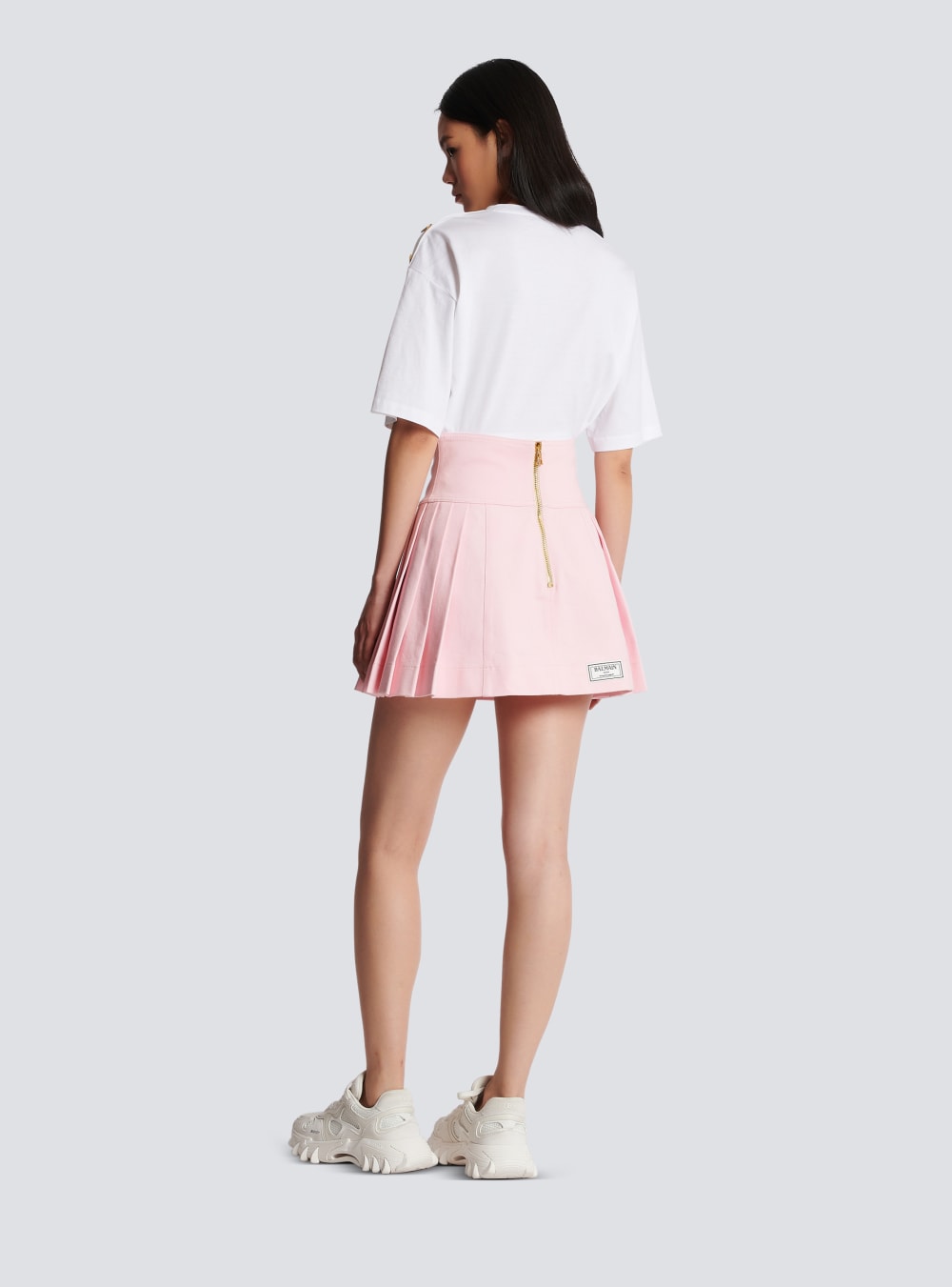 Women's Balmain Pleated Denim Skirts Pink | USA BWvI2Fco