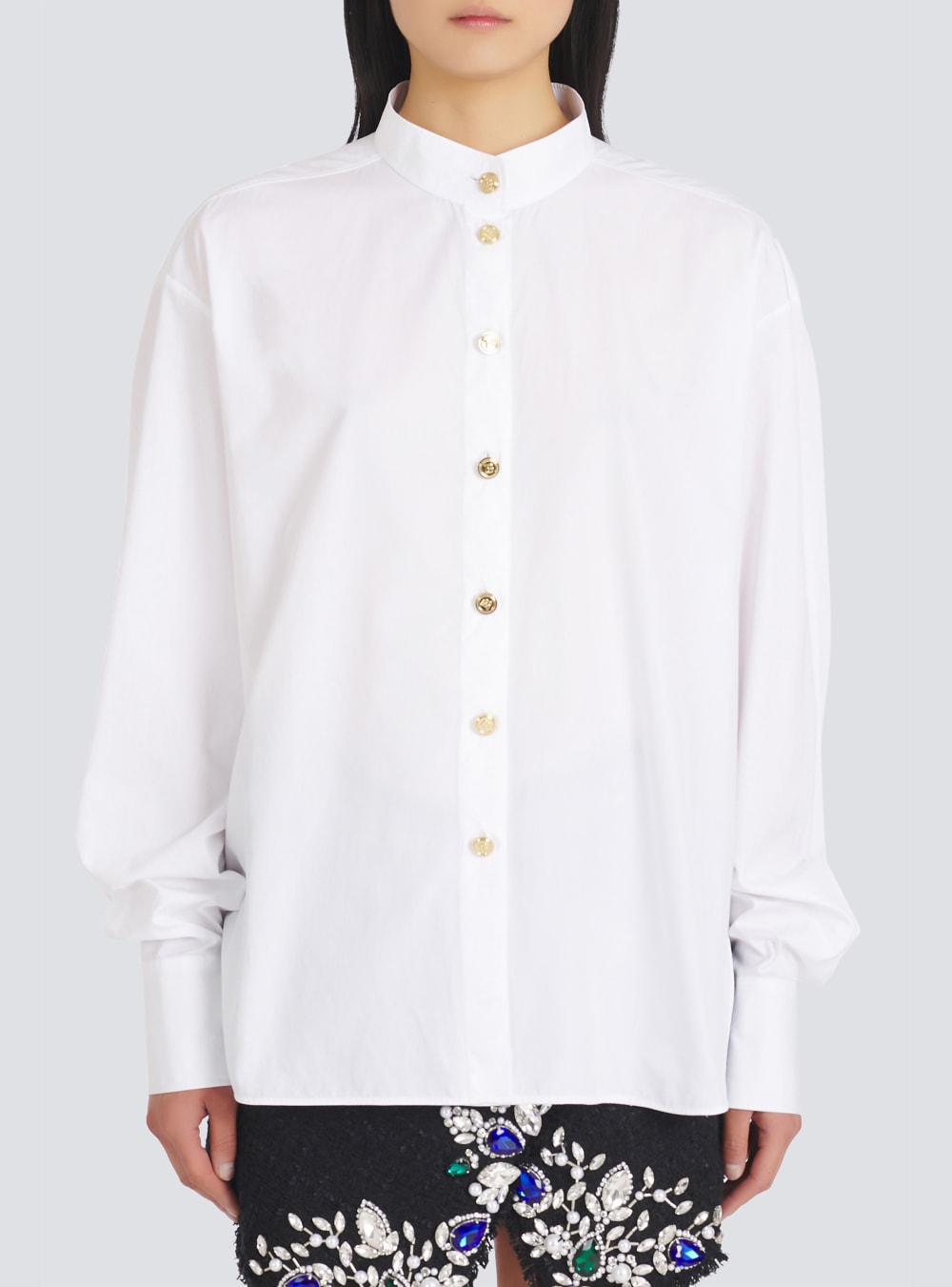 Women's Balmain Poplin Shirts White | USA 9lD606cI