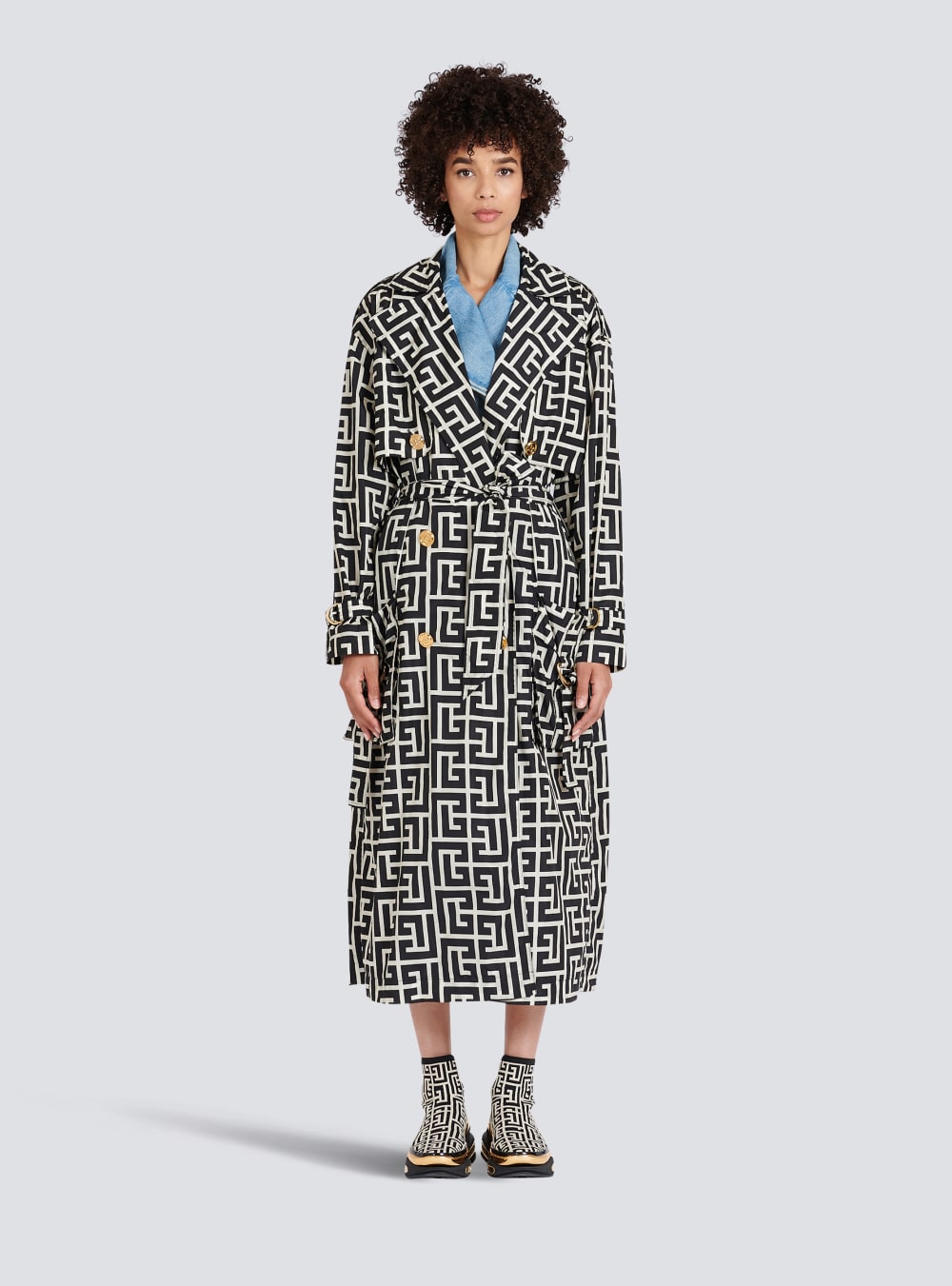 Women's Balmain Print Monogram Trench Jackets Black | USA GypywfiN