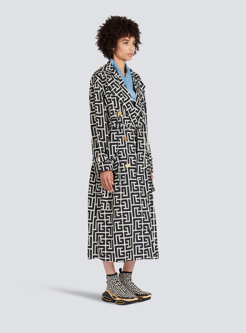 Women's Balmain Print Monogram Trench Jackets Black | USA GypywfiN