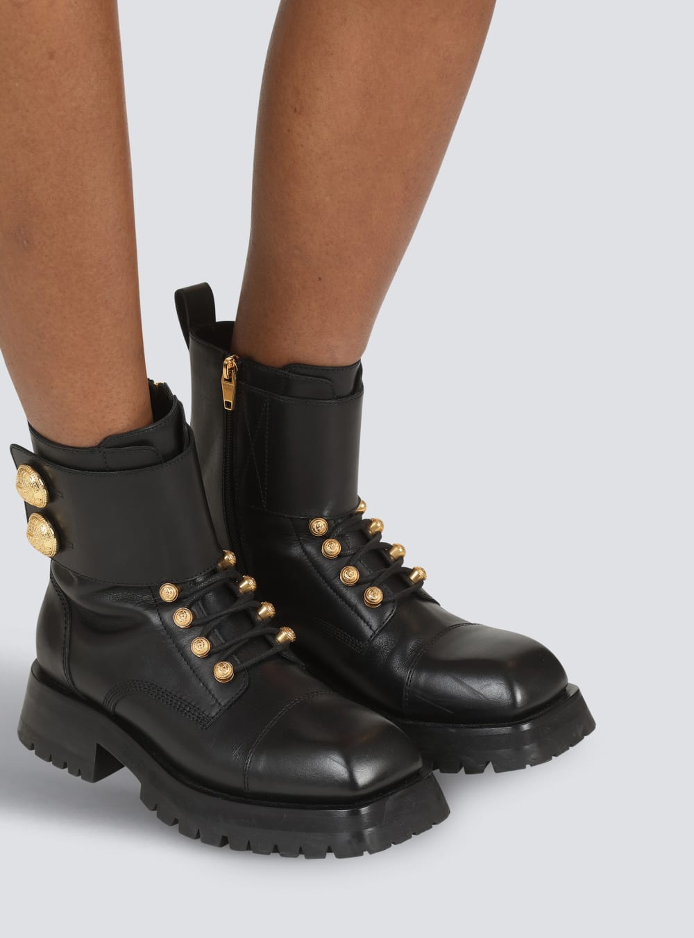 Women's Balmain Ranger Army Leather Ankle Boots Black | USA DkmrKgRC