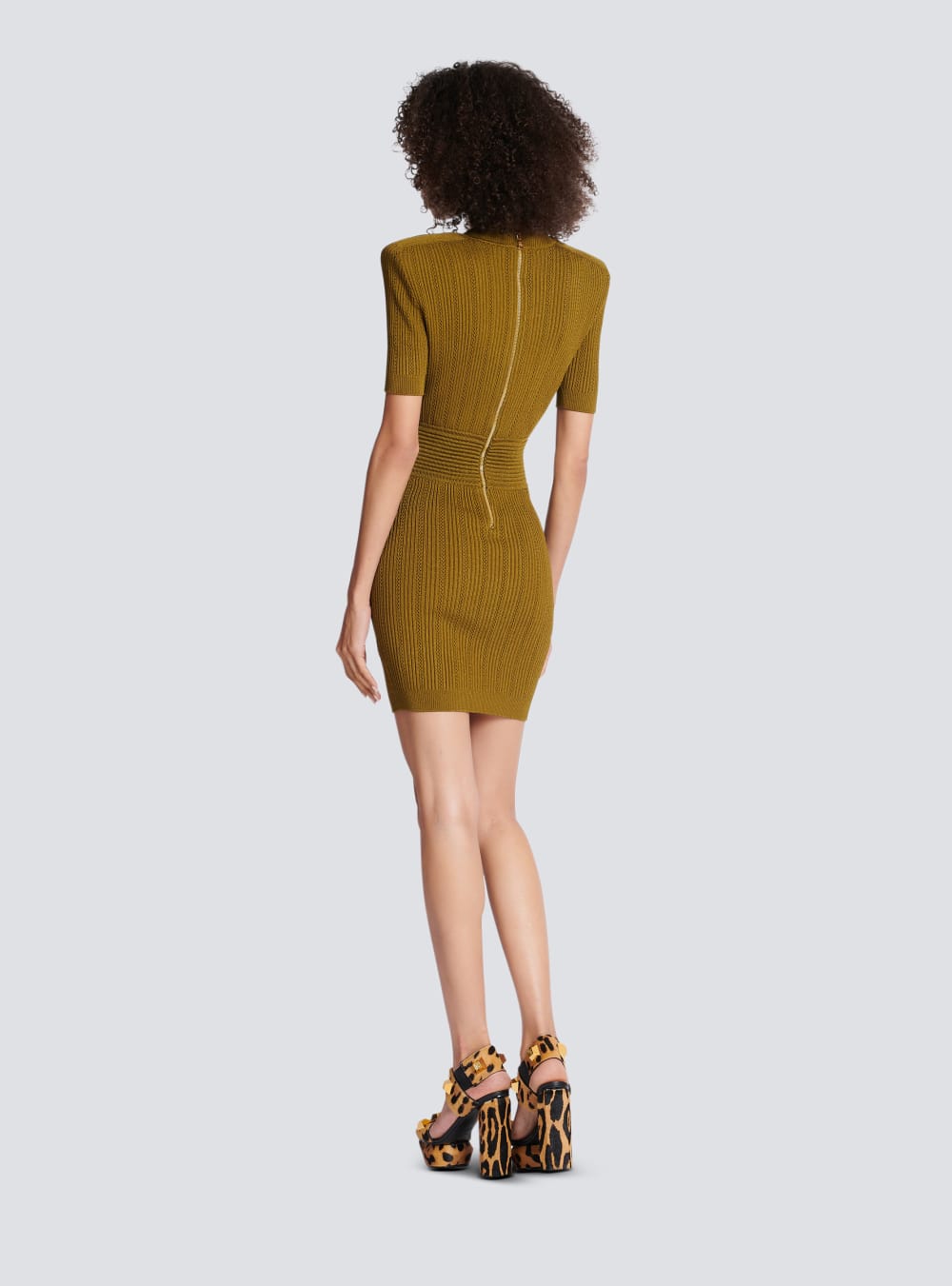 Women's Balmain Ribbed Knitcon Dress Khaki | USA qRey0l3u