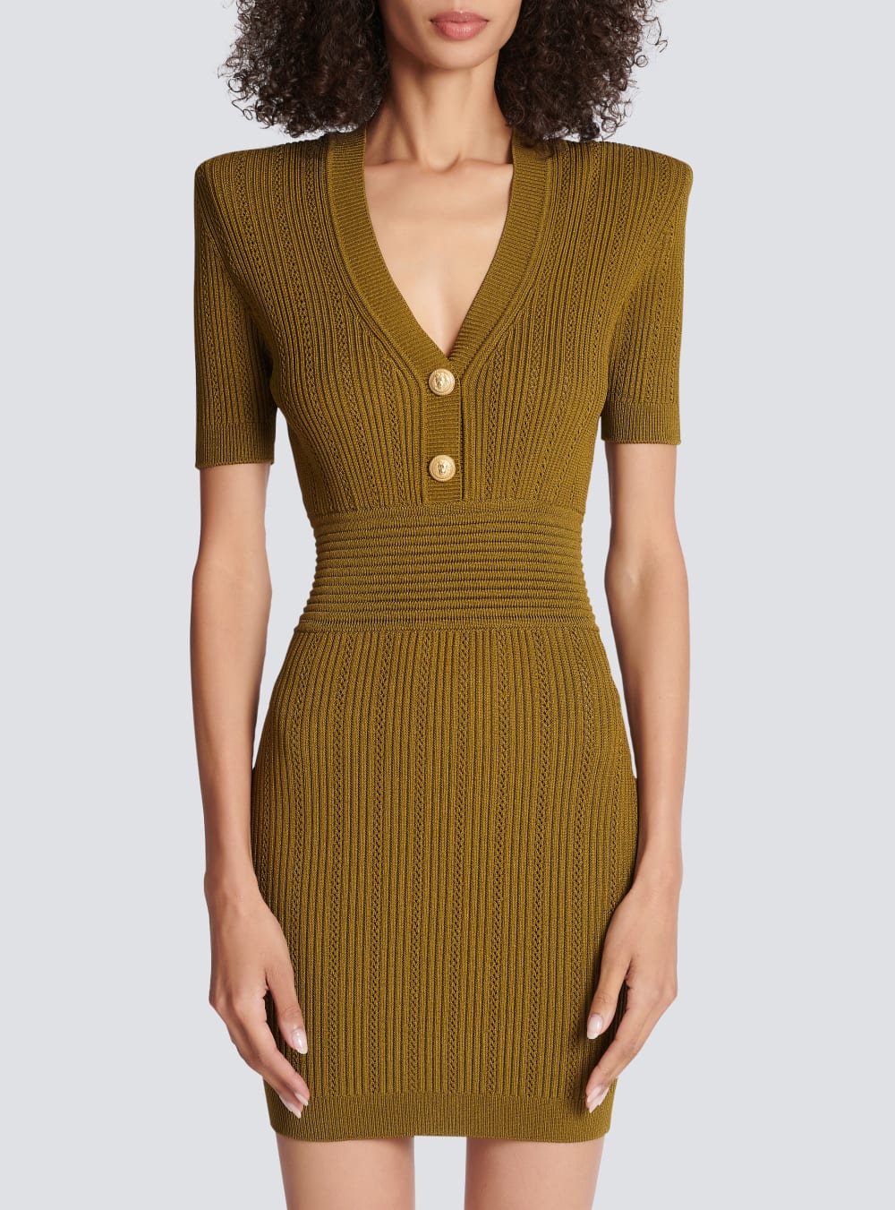 Women's Balmain Ribbed Knitcon Dress Khaki | USA qRey0l3u