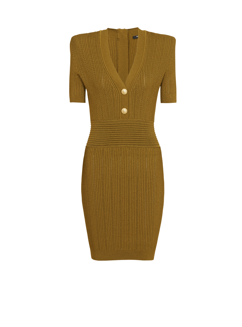 Women\'s Balmain Ribbed Knitcon Dress Khaki | USA qRey0l3u