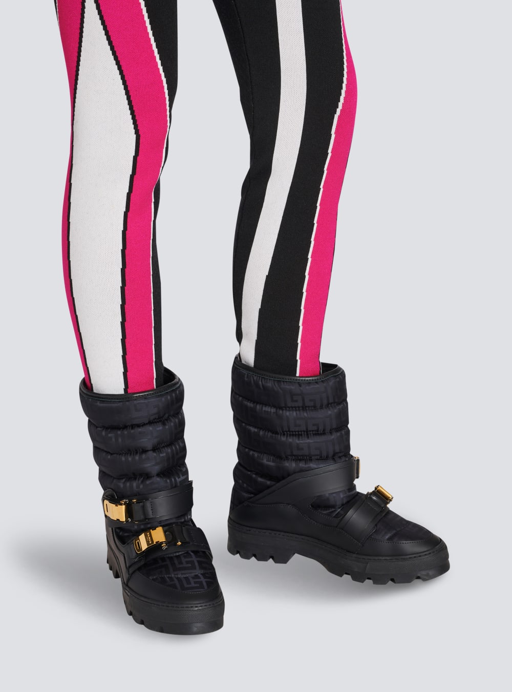 Women's Balmain Rossignol Capsule-Monogram Nylon Après-ski Boots Black | USA knT2r6gM