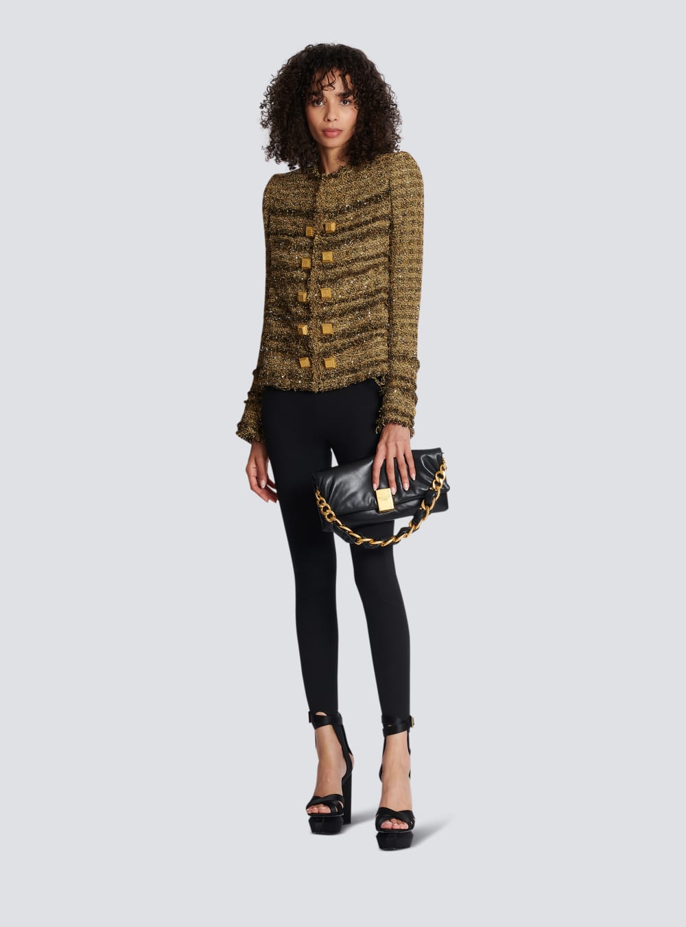 Women's Balmain Sequinned Tweed Jackets Gold | USA A1mN780h