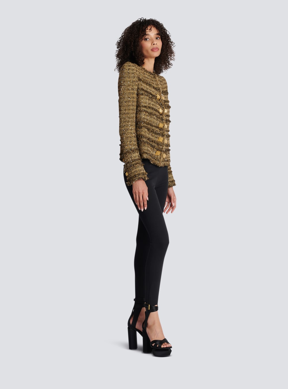 Women's Balmain Sequinned Tweed Jackets Gold | USA A1mN780h