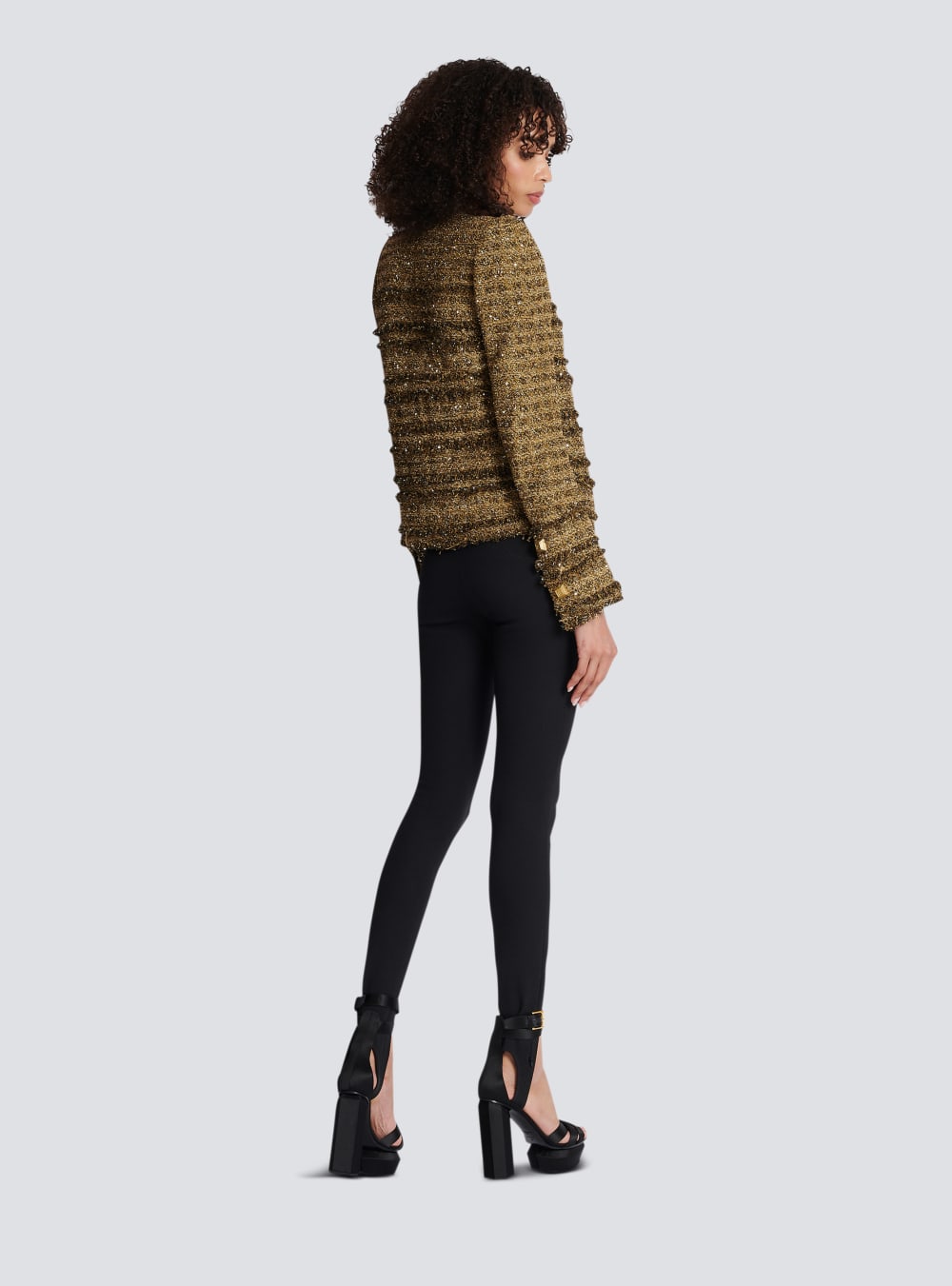 Women's Balmain Sequinned Tweed Jackets Gold | USA A1mN780h