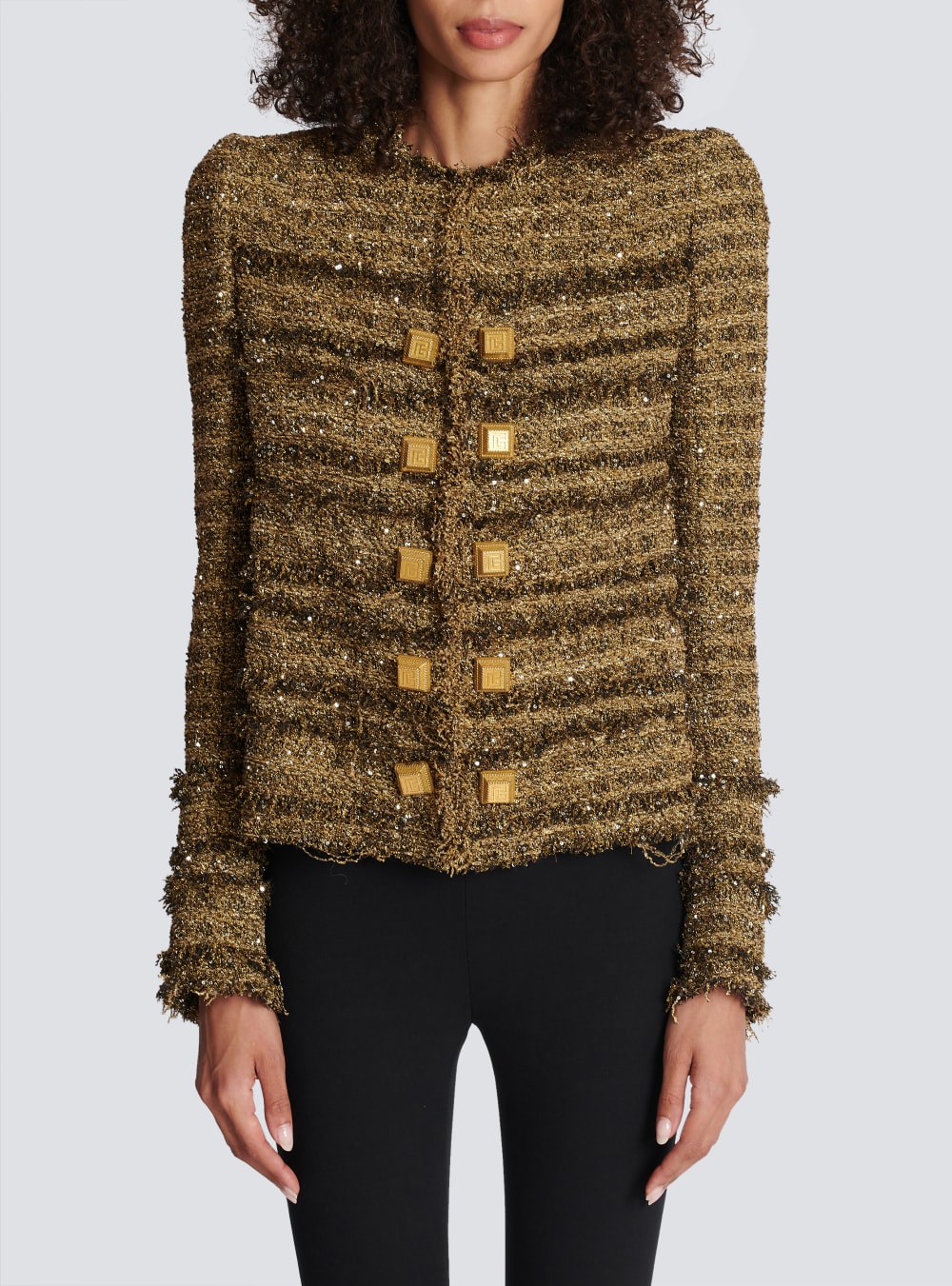 Women's Balmain Sequinned Tweed Jackets Gold | USA A1mN780h